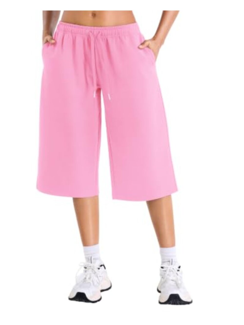 VOYJOY Womens Capri Pants Low Waisted Drawstring Wide Leg with Pockets